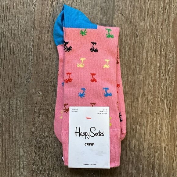 Happy Socks Pink w Multicolor Palm Tree Pattern Mens Size 8-12 Womens 10-12.5 - Picture 2 of 4